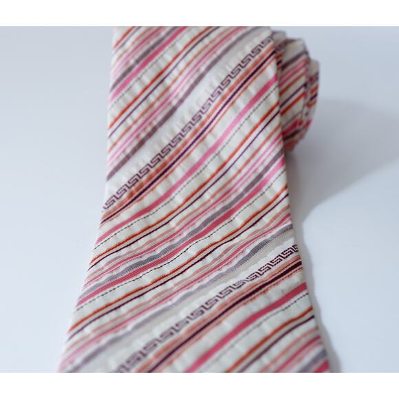 VTG VERSACE Barocco Medusa Greek Key Striped Tie Old Money Luxury Wedding Career - Picture 5 of 16